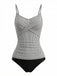 Black 1950s V-Neck Spaghetti Strap Striped Tankini 2
