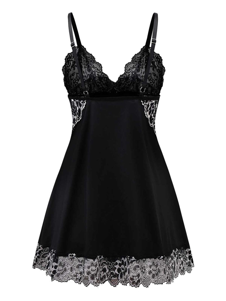 Black 1950s Velvet Lace Slip Nightgown - vintage nightgown, retro sleepwear, classic black