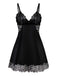 Black 1950s Velvet Lace Slip Nightgown - vintage nightgown, retro sleepwear, classic black