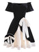 Black 1950s Velvet Satin Off-Shoulder Bow Dress - vintage dress, retro fashion, rockabilly
