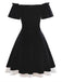Black 1950s Velvet Satin Off-Shoulder Bow Dress - vintage dress, retro fashion, rockabilly