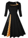 She slips into this Black 1950s Wide Lapel Polka Dots Patchwork Dress and suddenly it's a 1950s daydream