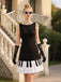 Black 1960s Boat Neck Piano Key Patchwork Dress: where 1960s romance meets her modern spirit