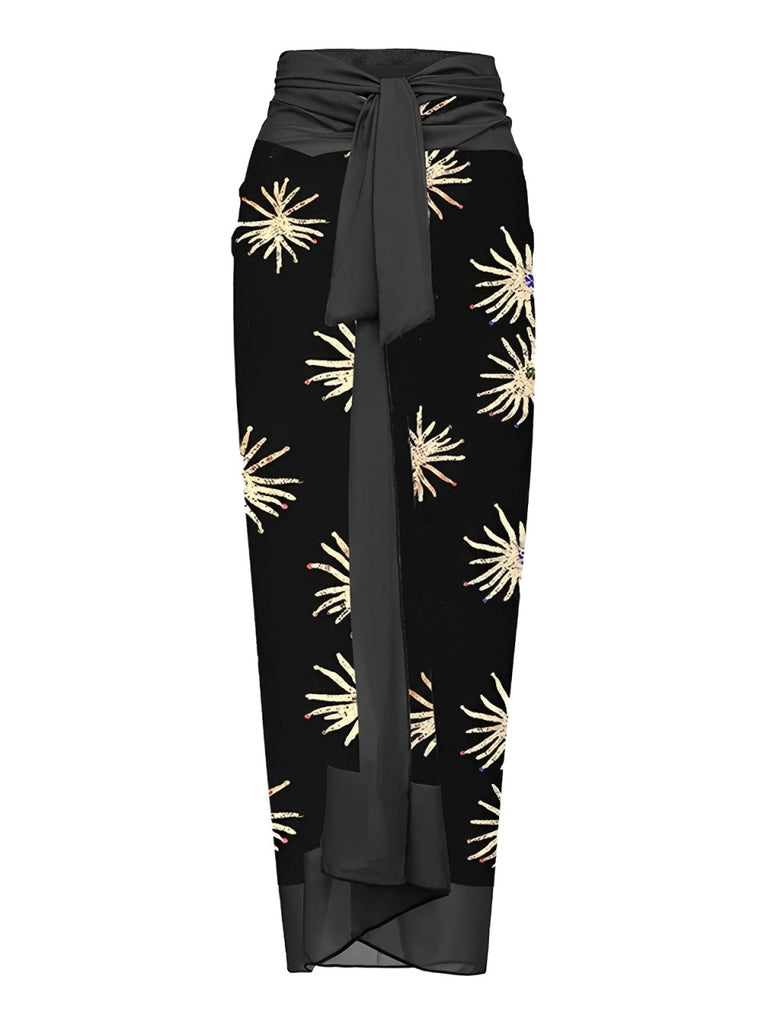 Black 1960s Firework Gilded One-Piece Swimsuit & Cover-Up — because 1960s glamour never goes out of style