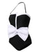 Black 1960s Halter Bow Colorblock Swimsuit: 1960s Riviera elegance, reimagined for her