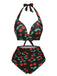 She's wearing Black 1960s Halter Cherry Swimsuit and the whole beach remembers the 1960s