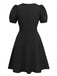 Black 1960s Lace Collar Puff Sleeve Dress - vintage dress, retro fashion, classic black