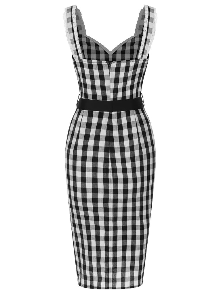 Black 1960s Lace Trim Gingham Bow Dress, vintage dress, retro fashion, lace detail - perfect for women who love vintage and retro fashion