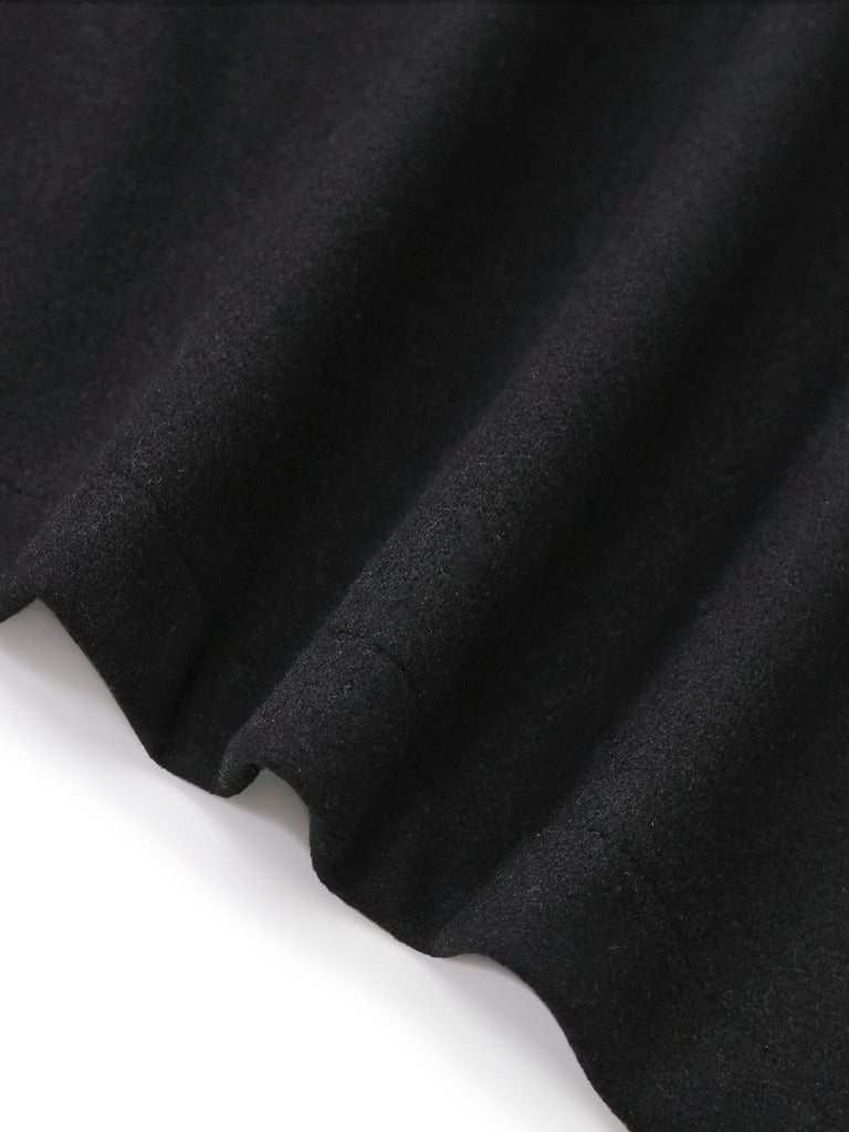 Black 1960s Lapel Plaid Faux-Wool Jacket - vintage fashion, retro style, classic black