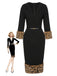 Black 1960s Leopard Plush V-Neck Pencil Dress - vintage dress, retro fashion, classic black