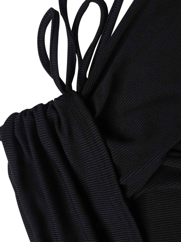 Black 1960s Off-Shoulder Lace-Up Drawstring Dress, vintage dress, retro fashion, lace detail - perfect for women who love vintage and retro fashion