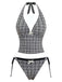 Black 1960s Plaid Deep V Halter Tankini Set - vintage fashion, retro style, classic black