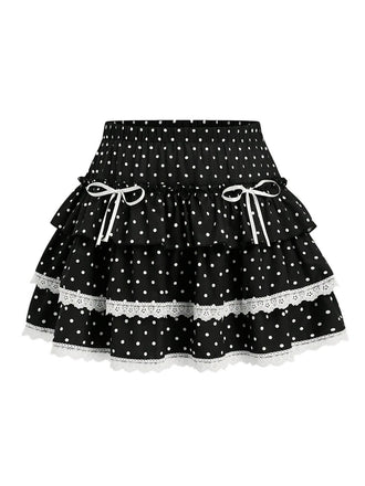 Black 1960s Polka Dot Lace Ruffle Mini Skirt - vintage skirt, retro style, classic black