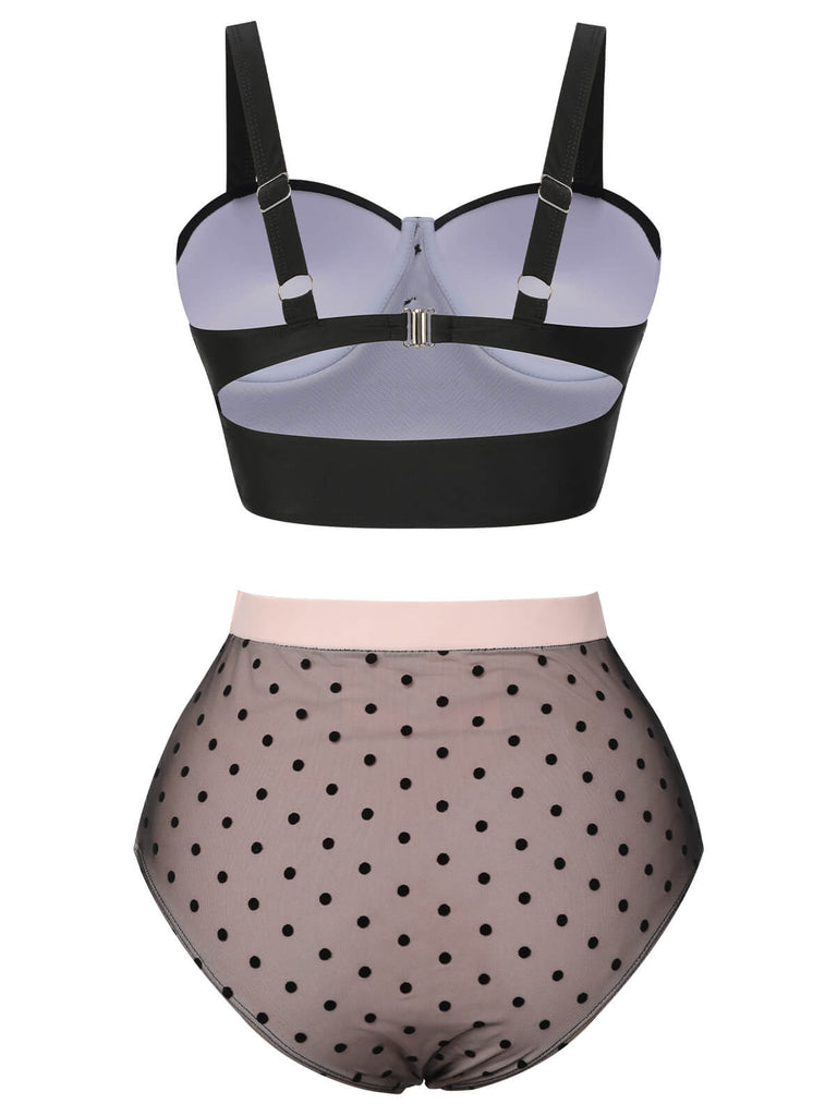 Black 1960s Polka Dots Mesh Swimsuit, vintage swimsuit, pin-up swimwear - perfect for women who love vintage and retro fashion