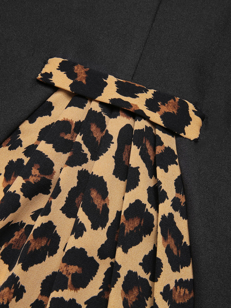 Black 1960s Raw Hem Leopard Asymmetric Wrap Dress, vintage dress, retro fashion - perfect for women who love vintage and retro fashion