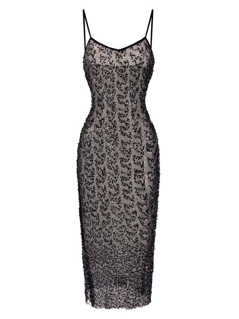 Black 1960s Sequined Spaghetti Straps Dress, vintage dress, retro fashion - perfect for women who love vintage and retro fashion