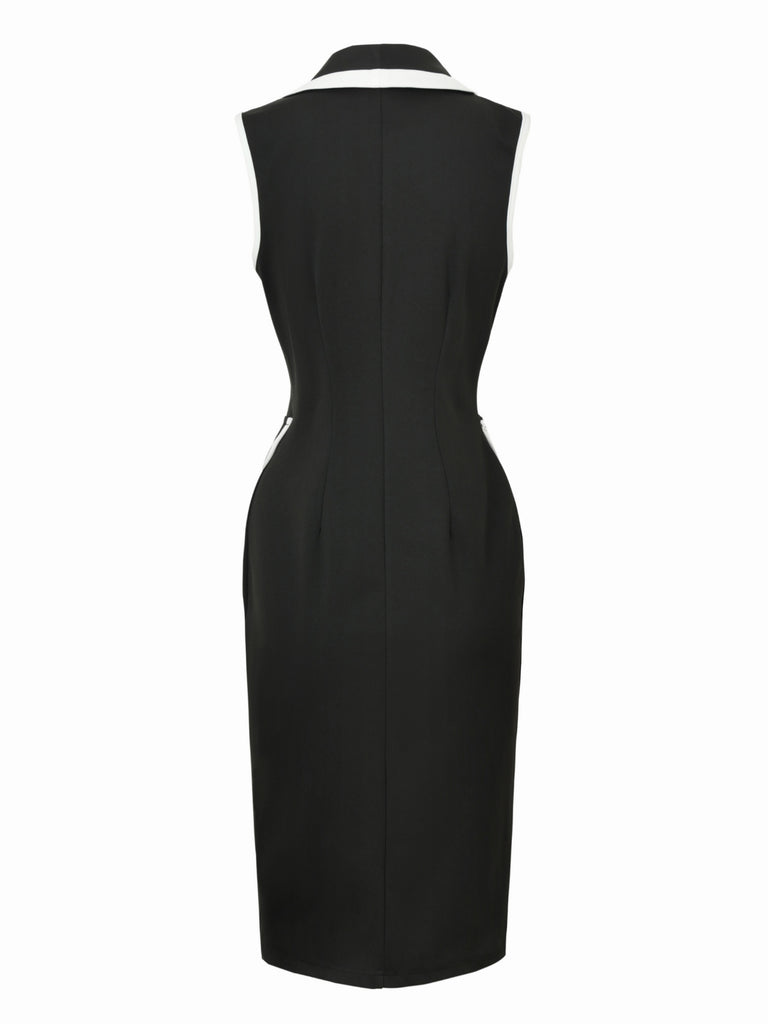 Black 1960s Sleeveless Lapel Button Bodycon Dress, vintage dress, retro fashion - perfect for women who love vintage and retro fashion