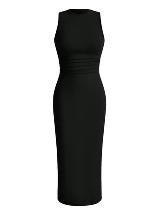 Black 1960s Sleeveless Solid Bodycon Dress - vintage dress, retro fashion, classic black