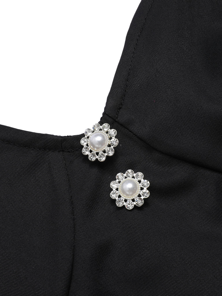 Black 1960s Solid Pearl Buttons Suspender Dress, vintage dress, retro fashion - perfect for women who love vintage and retro fashion