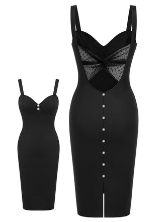 Black 1960s Solid Pearl Buttons Suspender Dress, vintage dress, retro fashion - perfect for women who love vintage and retro fashion