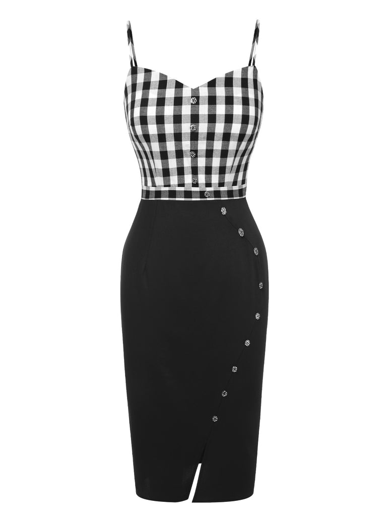 Black 1960s Spaghetti Straps Plaid Patchwork Dress, vintage dress, retro fashion - perfect for women who love vintage and retro fashion