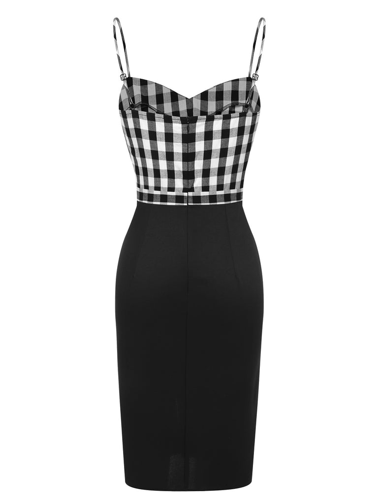 Black 1960s Spaghetti Straps Plaid Patchwork Dress, vintage dress, retro fashion - perfect for women who love vintage and retro fashion