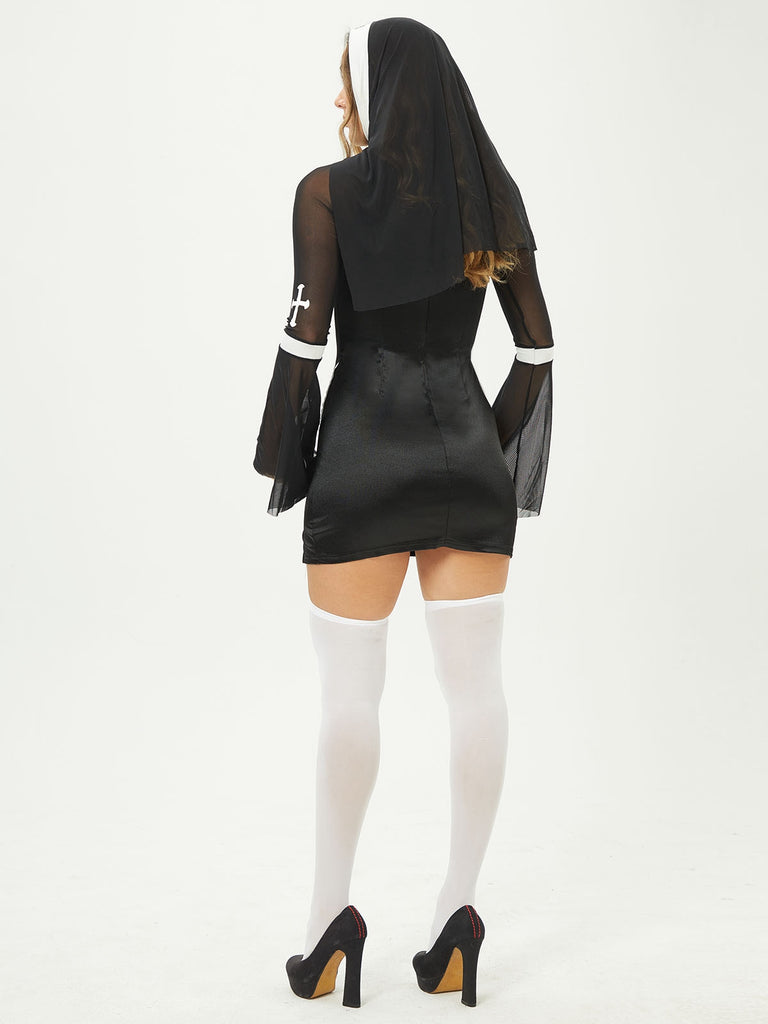 Black 1960s Stand Collar Mesh Flare Sleeves Dress: where 1960s romance meets her modern spirit