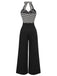 Black 1960s Stripe Knit Patchwork Halter Jumpsuit, vintage romper, retro jumpsuit - perfect for women who love vintage and retro fashion