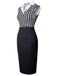 Black 1960s Striped Patchwork Lapel Pencil Dress, vintage dress, retro fashion - perfect for women who love vintage and retro fashion