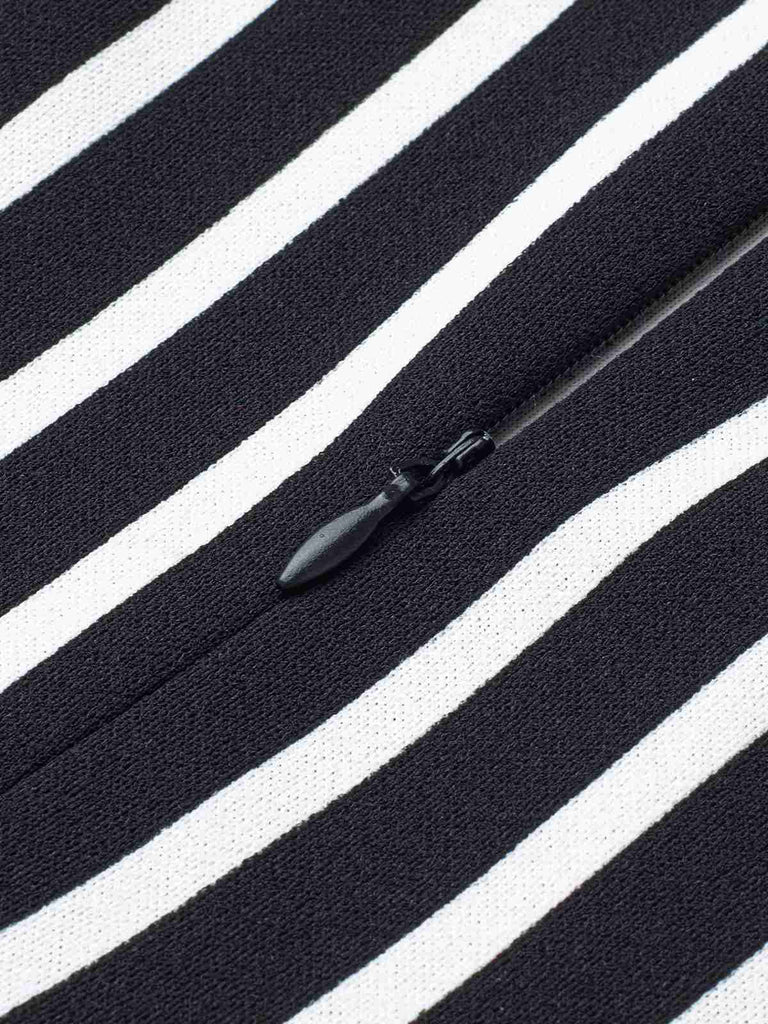 Black 1960s Striped Patchwork Lapel Pencil Dress, vintage dress, retro fashion - perfect for women who love vintage and retro fashion