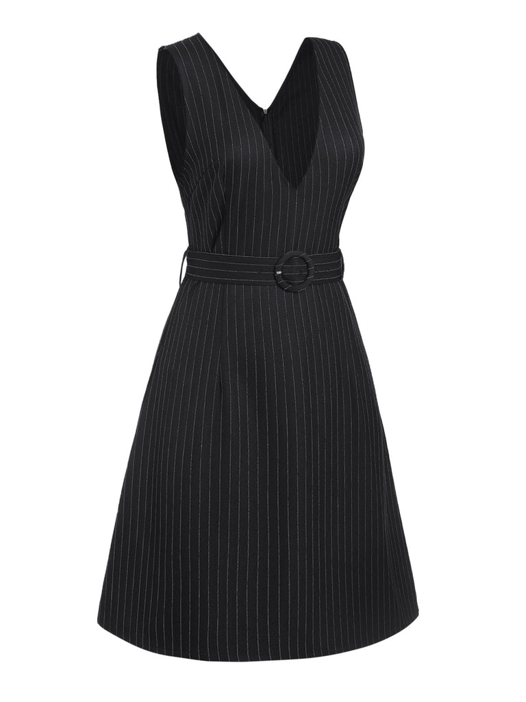 This Black 1960s Striped V-Neck Belted Dress wraps her in 1960s elegance, one twirl at a time