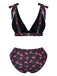 This Black 1960s Tie Strap Cherry Swimsuit carries 1960s vacation dreams in every stitch