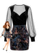 Black 1960s Floral V Neck Mesh Dress
