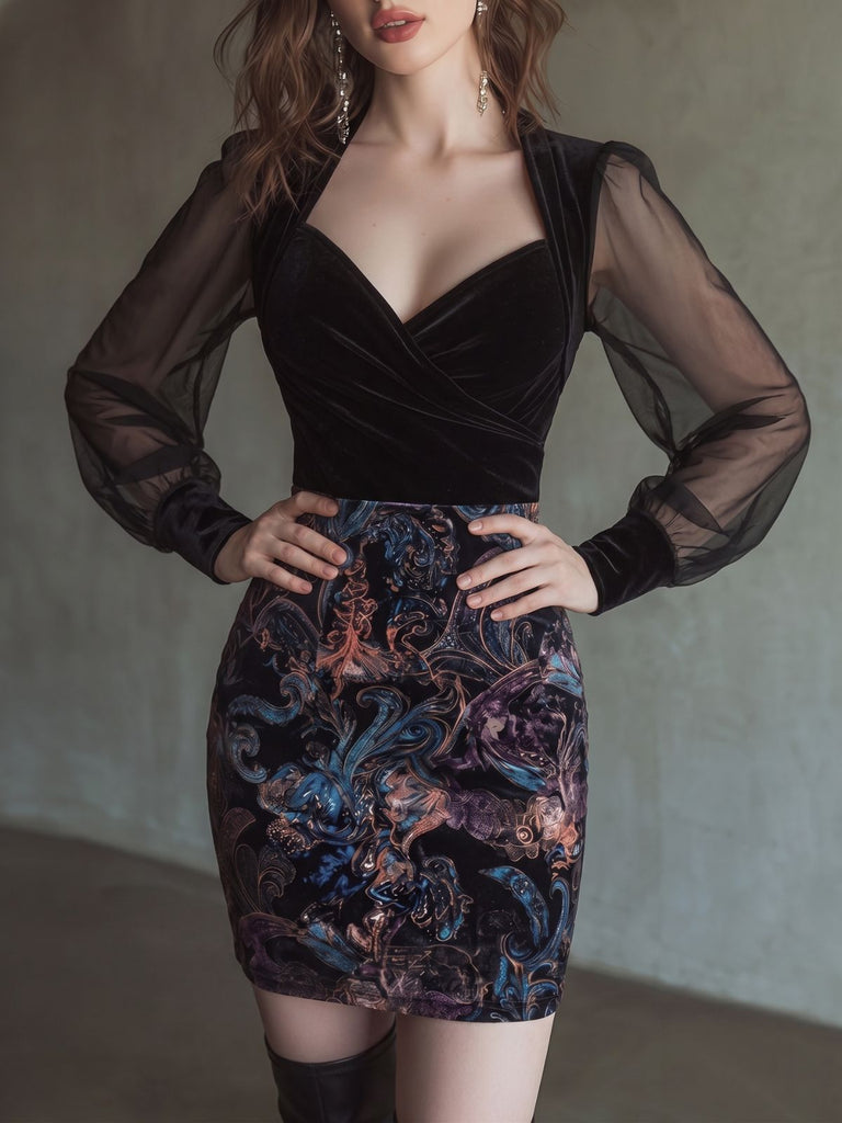 Black 1960s Floral V Neck Mesh Dress 3