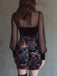 Black 1960s Floral V Neck Mesh Dress 6