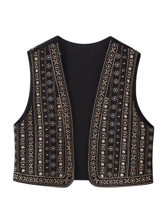 Black 1960s Vintage Embroidered Vest Jacket: timeless style reimagined