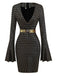 Black 1970s Bell Sleeve Sheer Belted Disco Dress - vintage dress, retro fashion, classic black