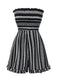 She finds her 1970s story in this Black 1970s Boho Striped Strapless Romper