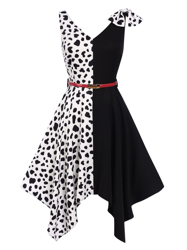 Black 1970s Cow Spots Patchwork Dress, vintage dress, retro fashion - perfect for women who love vintage and retro fashion