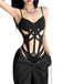 Black 1970s Cutout Bodycon Strap Bodysuit - vintage fashion, retro style, classic black
