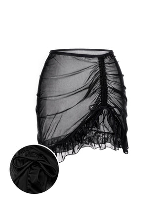 She finds her 1970s story in this Black 1970s Double-Layered Ruffled Cover-Up
