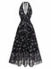 Black 1940s Floral Halter Vintage Dress 3