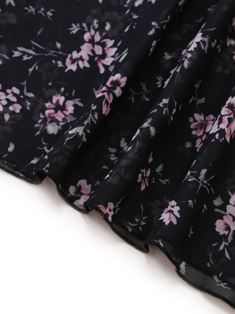 Black 1940s Floral Halter Vintage Dress 5
