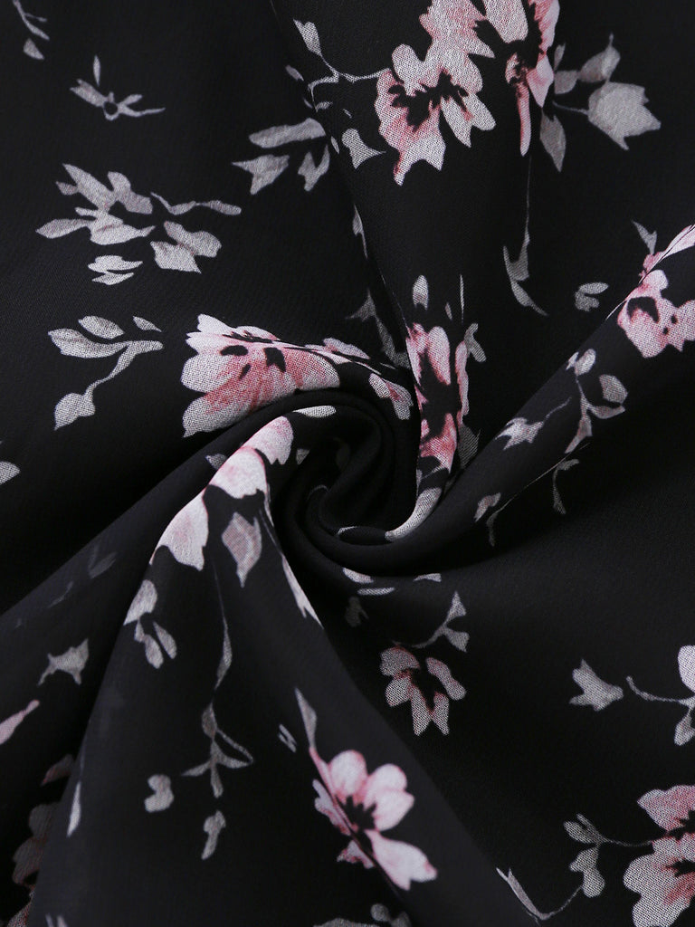 Black 1940s Floral Halter Vintage Dress 6