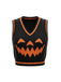 Black 1970s Halloween Pumpkin Face Sweater Vest - vintage fashion, retro style, classic black