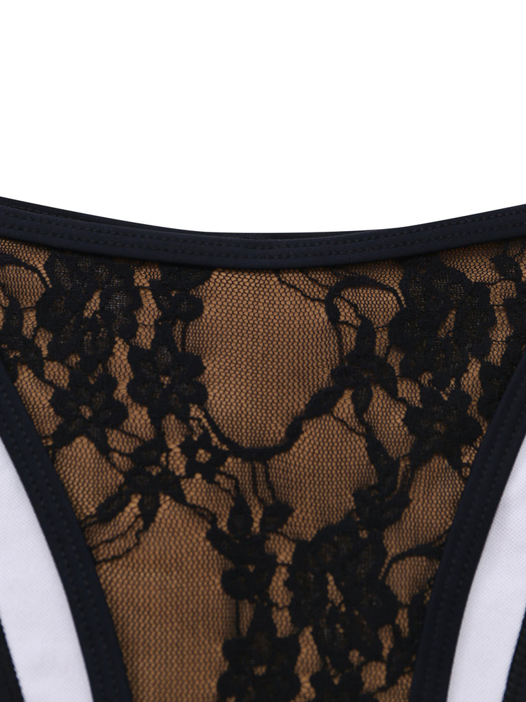 Black 1970s Halter Floral Lace Bikini Set - vintage swimwear, retro swimsuit, pin-up style for vintage lovers