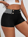 She finds her 1970s story in this Black 1970s Houndstooth Patchwork Tight Shorts