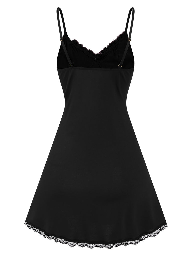 Black 1970s Lace Patchwork Straps Nightgown, vintage fashion, retro style - perfect for women who love vintage and retro fashion