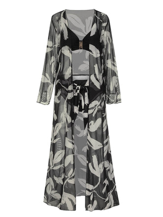 Black 1970s Leaves Strap Bikini & Long Cover-Up, vintage swimsuit, pin-up swimwear - perfect for women who love vintage and retro fashion