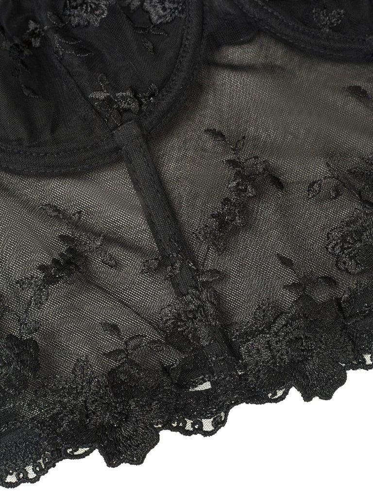 Black 1970s Puff Sleeve Lace Corset Top - vintage fashion, retro style, classic black